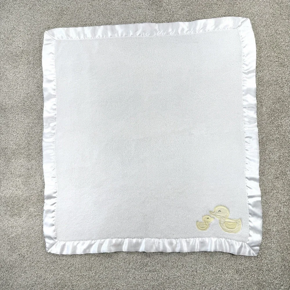 Carter's Baby Blanket White Yellow Duck Satin Trim Fleece Plush Lovey